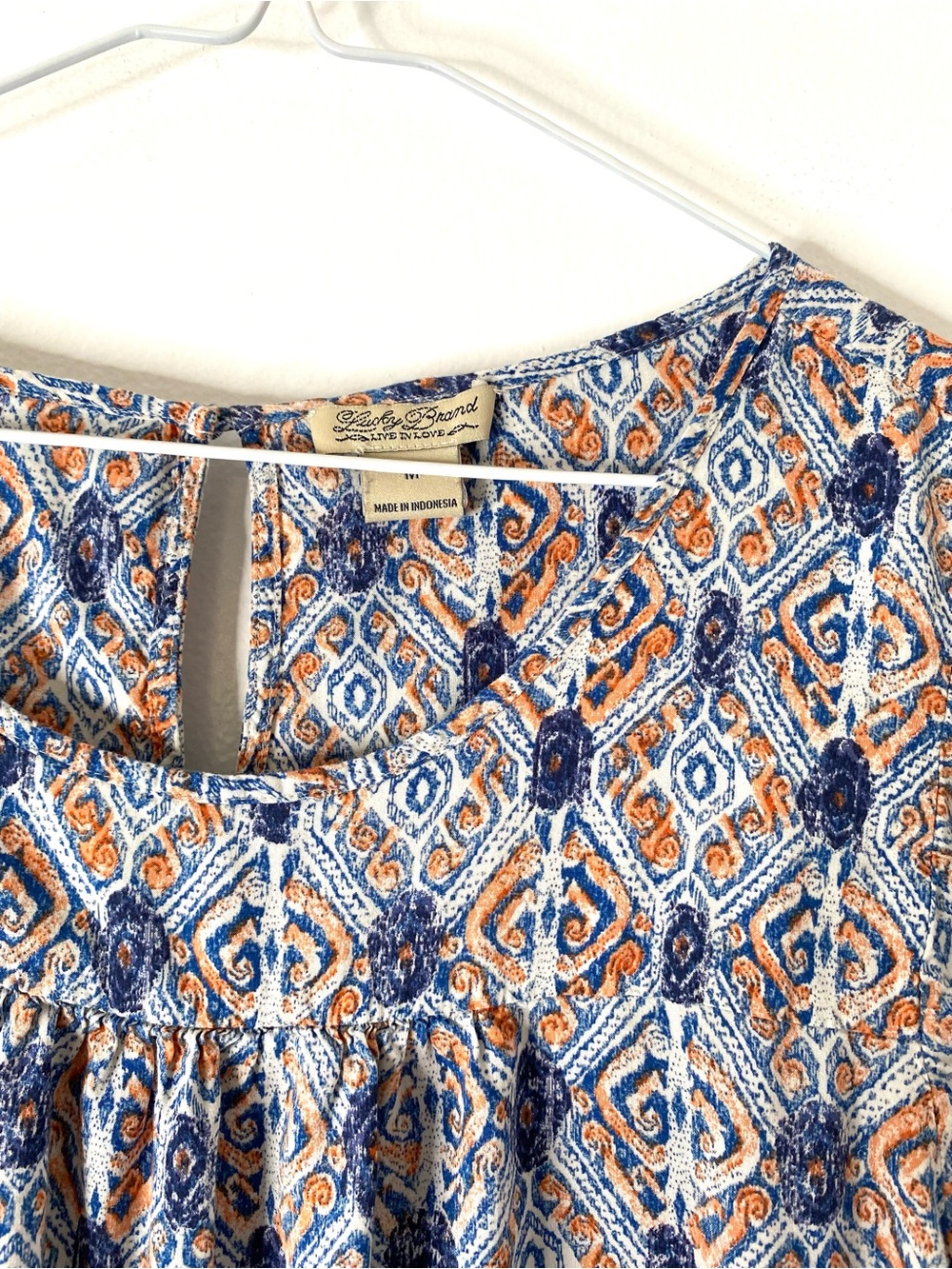 Lucky Brand Boho Peasant Blouse Blue Orange Medallion Print Rayon Top - Picture 2 of 7